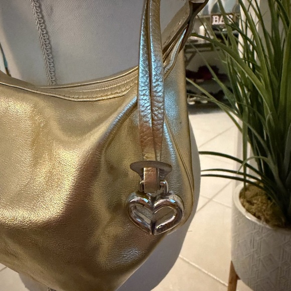 EUC Vintage Brighton Metallic Gold One Shoulder Bag Heart Charm Small Purse - Picture 7 of 11
